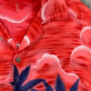 VTG Thums Up For Him Hawaiian Shirt Mens L Red Tropical Beach Aloha Camp Rayon